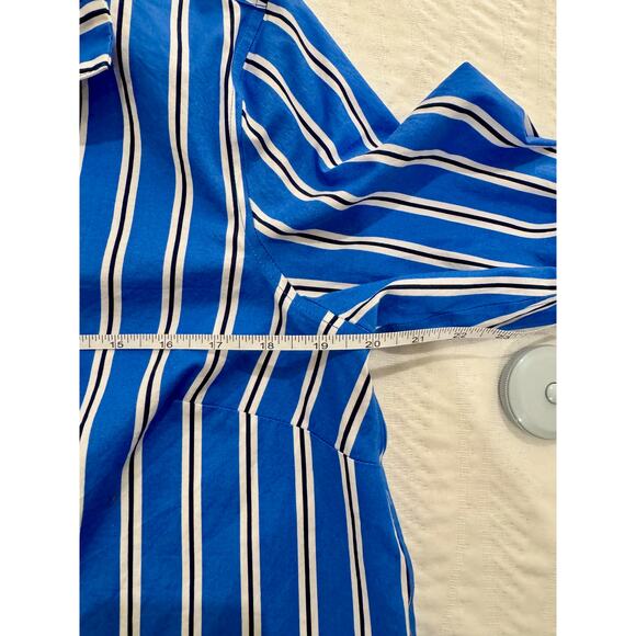 Talbots Easy Care Shirt Women's Large Blue White Black Stripes Coastal Nautical - Picture 10 of 15